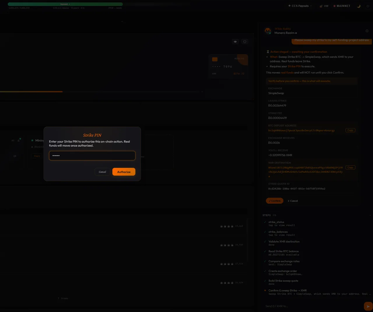 Strike PIN authorization modal